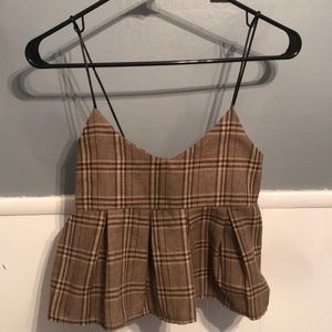 Brown plaid peplum crop top